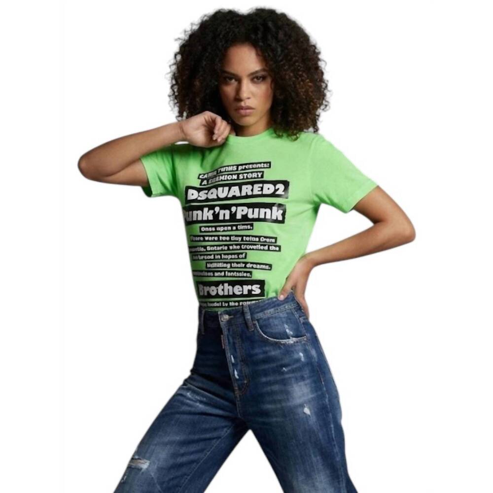 NEW DSQUARED2 women's graphic logo cotton t-shirt in green